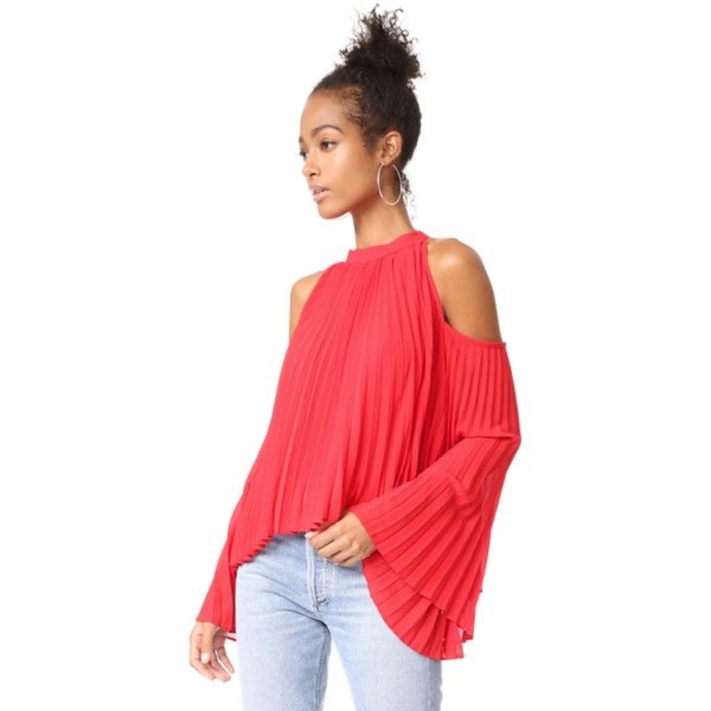 Red Chiffon Cold Shoulder Top